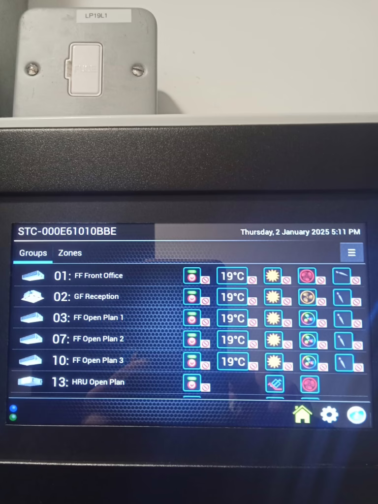 How to Choose a Commercial HVAC Contractor in the UK (2026 Guide) 3 HVAC electrical panels and centralised controllers installed by Cool Cats at Bishops Stortford industrial units