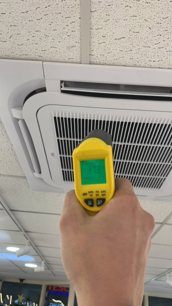 How to Choose a Commercial HVAC Contractor in the UK (2026 Guide) 2 Toshiba VRF ceiling cassette installed by Cool Cats at Bishops Stortford industrial units